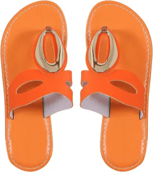 OYOANGLE Women's Metal Decor Leather Thong Sandals Open Toe Slip on Flat Sandal Casual Flip Flops