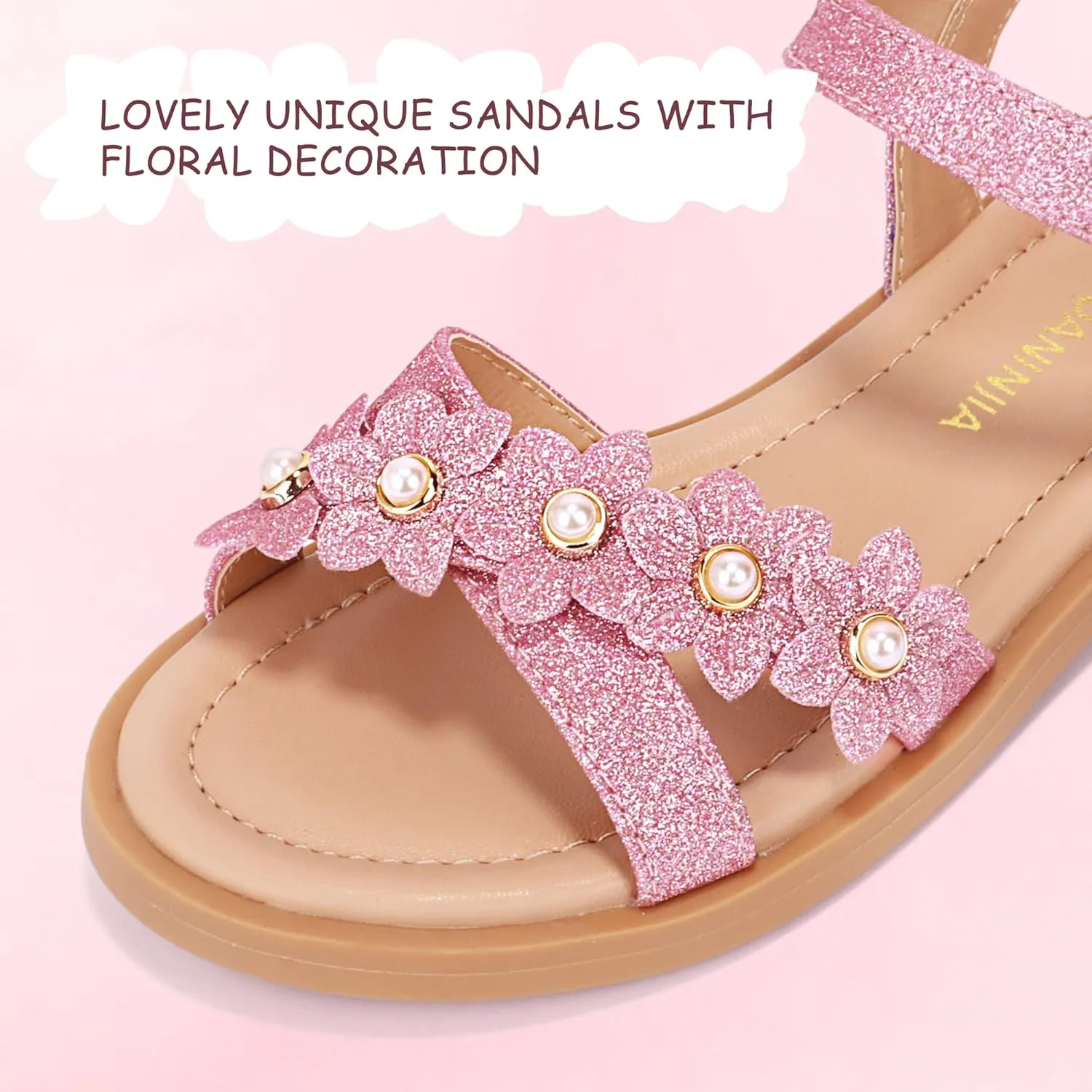 PANDANINJIA Elva Girls Sandals Open Toe Cute Flats Dress Sandals Cross Strappy Summer Shoes Toddler/Little Kid/Big Kid