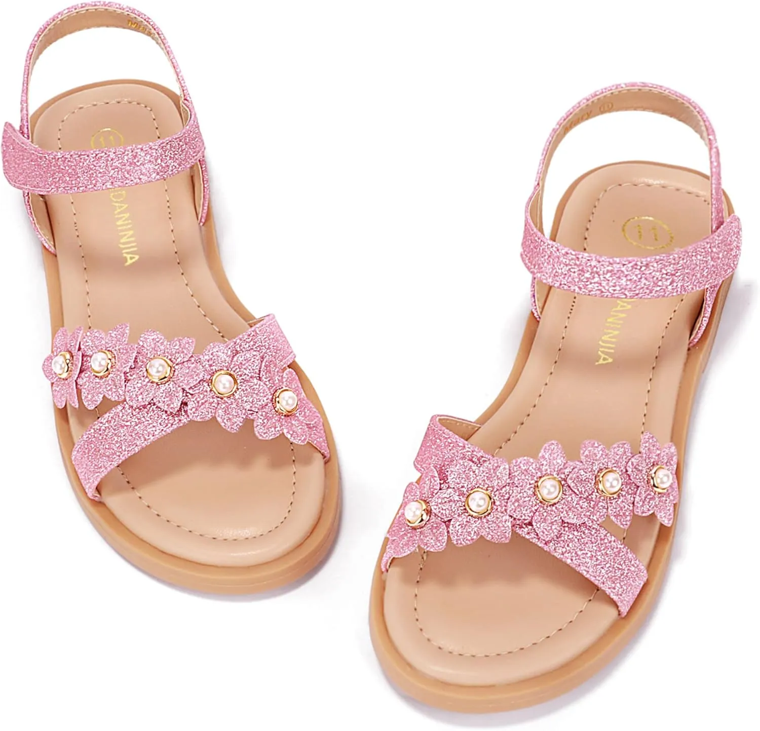 PANDANINJIA Elva Girls Sandals Open Toe Cute Flats Dress Sandals Cross Strappy Summer Shoes Toddler/Little Kid/Big Kid