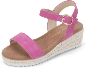 PANDANINJIA Girls Sandals Wedge Platform Espadrille Little Big Kid Girls Heels Open Toe Summer Dress Shoes