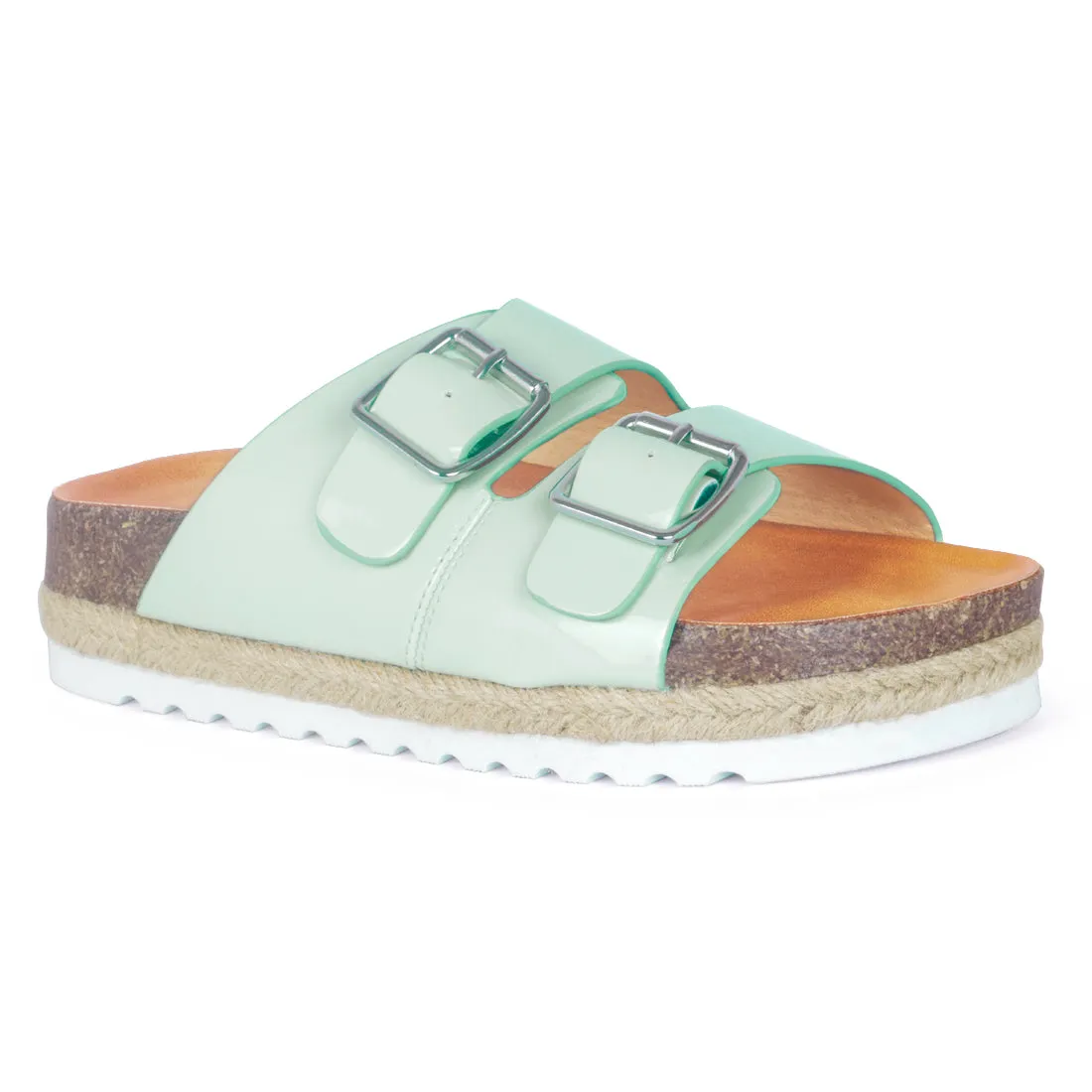 Pastel Green Buckled Espadrille Platforms