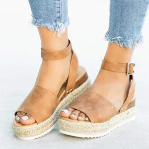 Platform Sandals for Women Dressy Summer Flat Open Toe Ankle Strap Espadrilles Flatform Platform Wedge Sandals Women Fashion Summer Strappy Sandals Comfortable Walking Sandals Casual (a-Brown, 7.5)