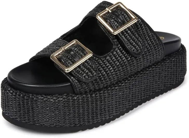 Platform Sandals for Women Espadrille Wedges Summer Beach Comfortable Open Toe Cute Woven Straw Crochet Vacation Slides Mules Casual