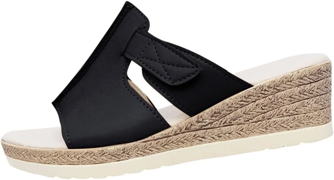 Platform Sandals for Women Slides Casual Dressy Espadrille Wedge Sandals Buckle Band Backless Slip On Summer Wedges