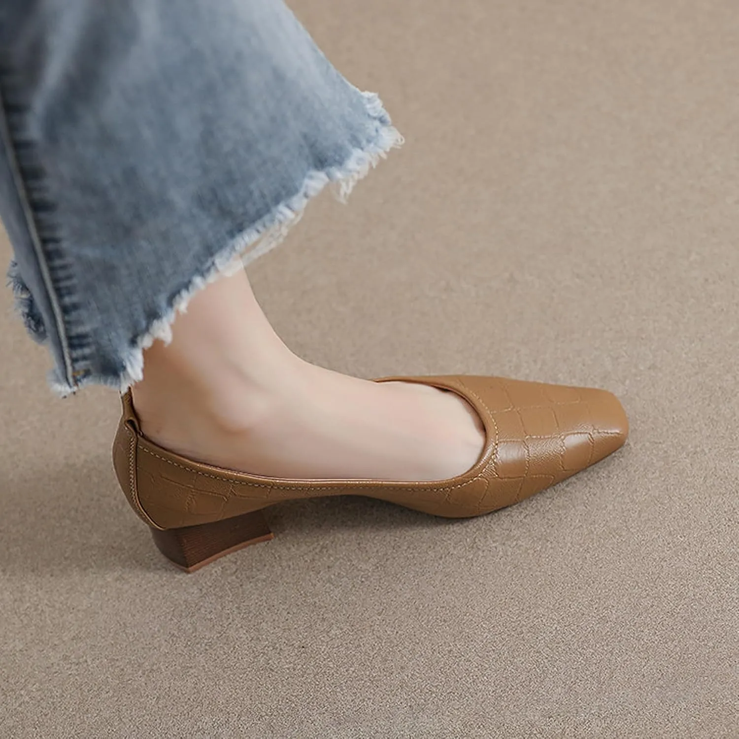 Pointed Toe Women’s Slip-On Shoes Thick Heels Soft Sole Leather Shallow Opening Pumps Dress Practical Clubbing Work Office Party Wedding Courts Comfort