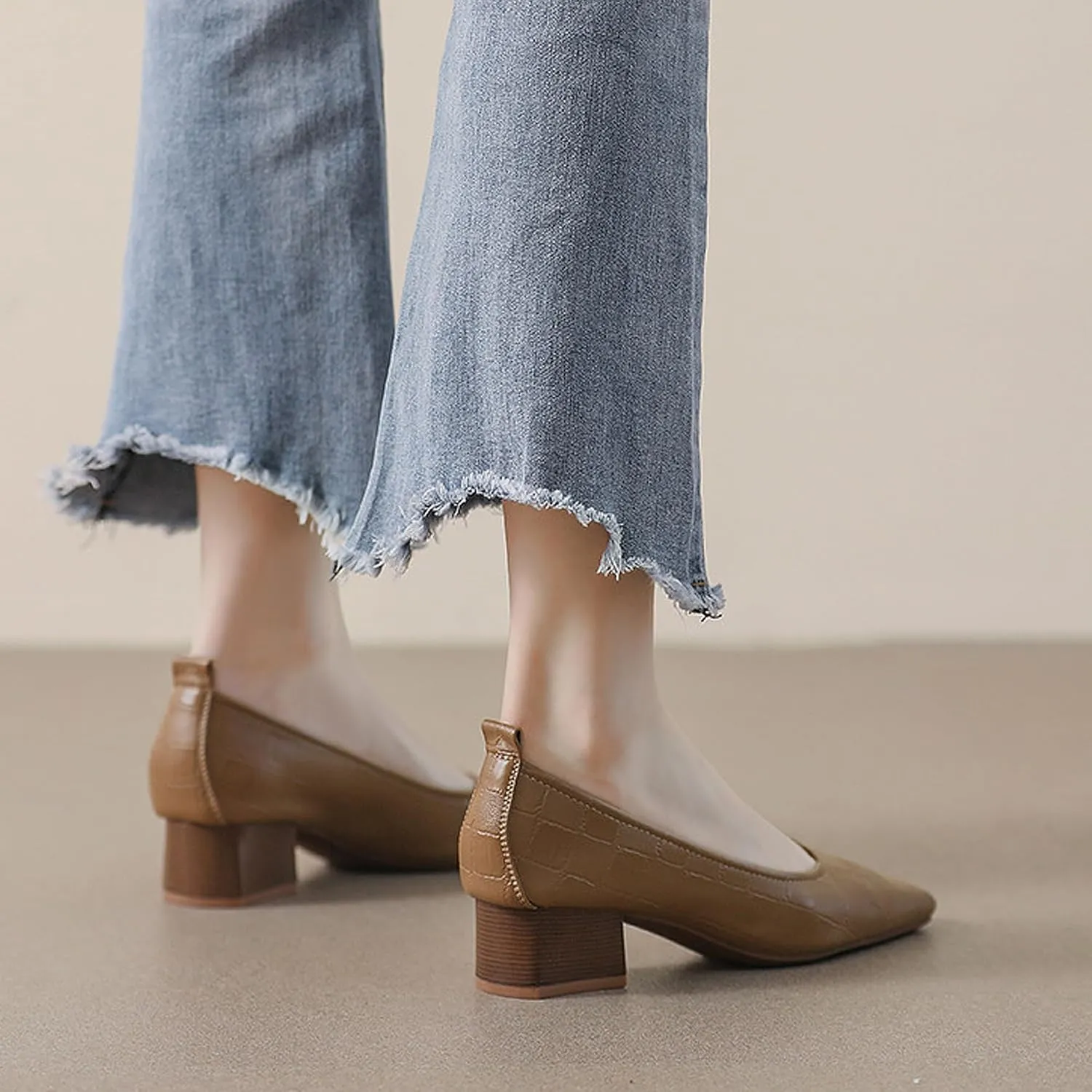 Pointed Toe Women’s Slip-On Shoes Thick Heels Soft Sole Leather Shallow Opening Pumps Dress Practical Clubbing Work Office Party Wedding Courts Comfort