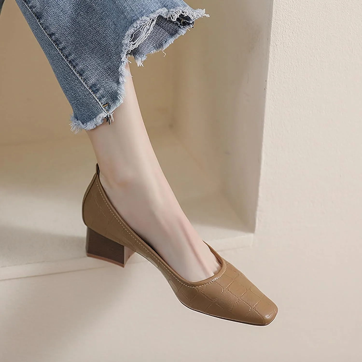 Pointed Toe Women’s Slip-On Shoes Thick Heels Soft Sole Leather Shallow Opening Pumps Dress Practical Clubbing Work Office Party Wedding Courts Comfort