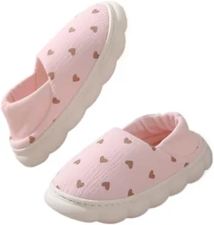 Premium Comfort Breathable Closed Back Thermal Cute Heart Non Slip Women's Fuzzy House Slippers Indoor Soft Warm Shoes