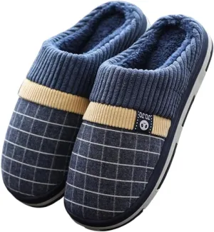 Premium Comfort Thermal Checker Plaid Non Slip Men's Fuzzy House Slippers Inddor Soft Warm Furry Shoes Plus Size