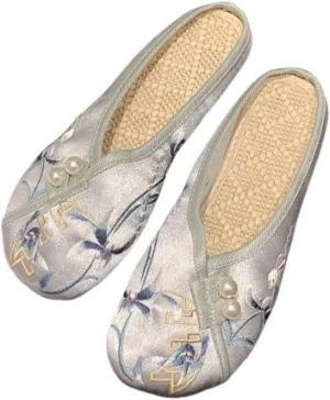 Premium Luxury Asian Satin Silk All Seasons Comfort Women's House Slippers Non Slip Indoor Outdoor Soft Home Slip On Shoes