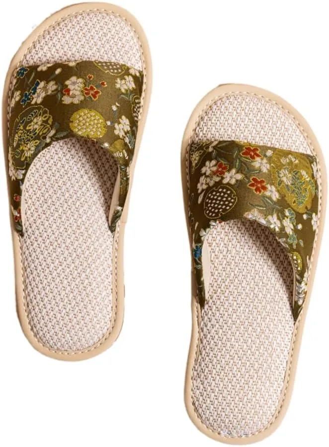 Premium Luxury Satin Silk Flowers All Seasons Comfort Women's House Linen Slippers Non Slip Indoor Soft Home Slip On Shoes