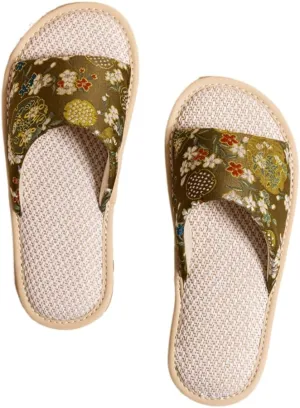 Premium Luxury Satin Silk Flowers All Seasons Comfort Women's House Linen Slippers Non Slip Indoor Soft Home Slip On Shoes