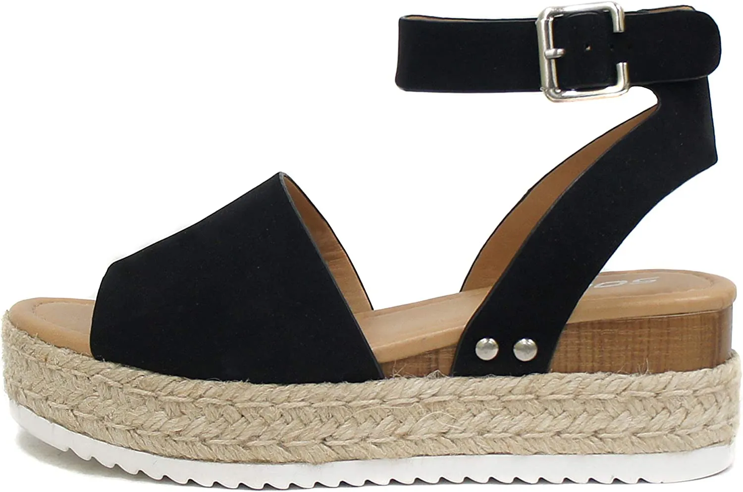 Prompt response Black Studded Nubuck Platform Topics Soda Strap Ankle Sandals Cost-efficient Espadrille