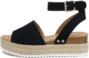 Prompt response Black Studded Nubuck Platform Topics Soda Strap Ankle Sandals Cost-efficient Espadrille