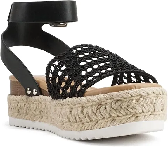 Pu Platform Black Espadrille Studded Strap Platform Limited edition Topics Ankle Fraud-free Sandals Soda