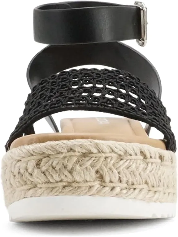 Pu Platform Black Espadrille Studded Strap Platform Limited edition Topics Ankle Fraud-free Sandals Soda