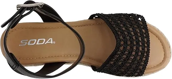 Pu Platform Black Espadrille Studded Strap Platform Limited edition Topics Ankle Fraud-free Sandals Soda