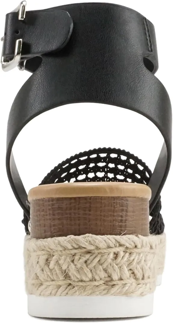 Pu Platform Black Espadrille Studded Strap Platform Limited edition Topics Ankle Fraud-free Sandals Soda