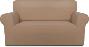 PureFit Super Stretch Sofa Slipcover – Spandex Non Slip Soft Couch Sofa Cover, Washable Furniture Protector with Non Skid Foam and Elastic Bottom for Kids, Pets （Loveseat, Camel）