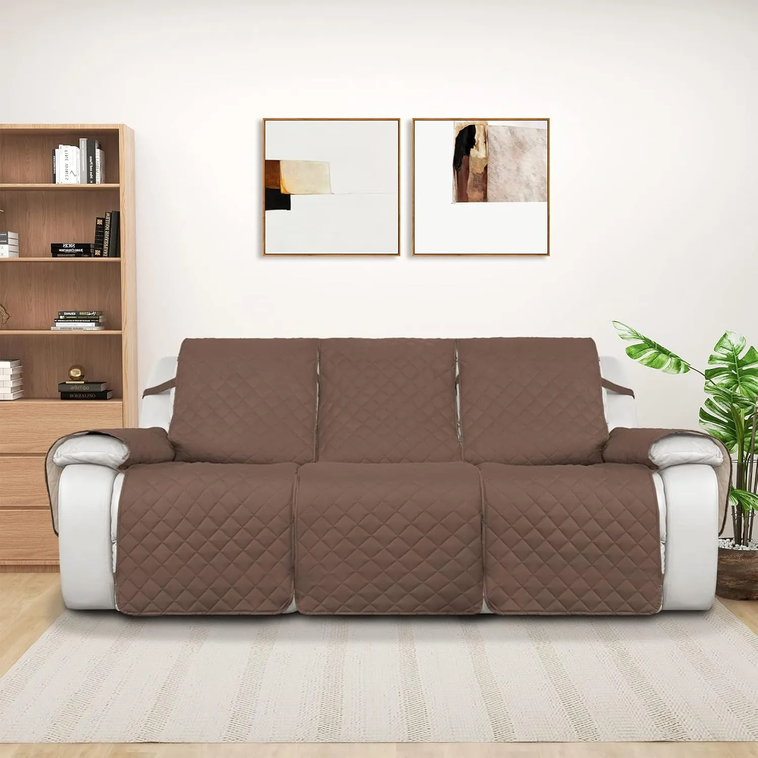 PureFit Water Resistant Reversible Sofa Covers for Reclining Sofa 3 Seat - Non Slip Split Recliner Couch Cover for 3 Cushion Couch, Washable Furniture Protector for Kids, Dogs (3 Seat, Brown/Beige)
