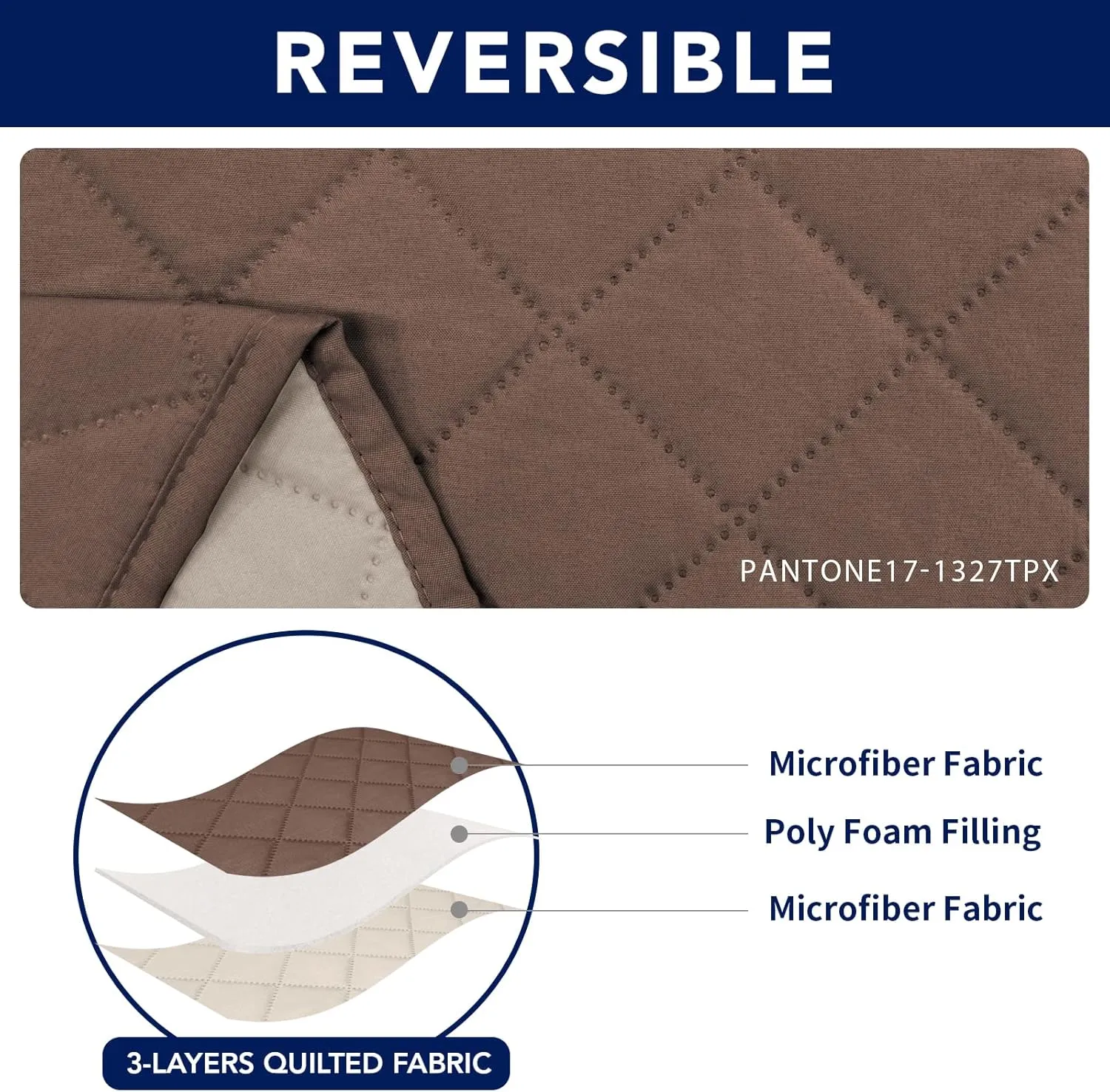 PureFit Water Resistant Reversible Sofa Covers for Reclining Sofa 3 Seat - Non Slip Split Recliner Couch Cover for 3 Cushion Couch, Washable Furniture Protector for Kids, Dogs (3 Seat, Brown/Beige)