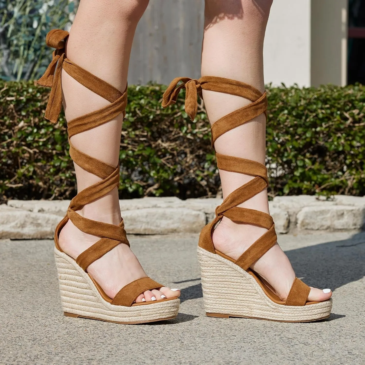Putu Vacation Wedge Sandals for Women,Espadrilles Platform Beach Sandals,Sexy Tie up Strappy Sandals