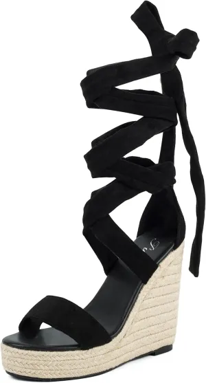 Putu Vacation Wedge Sandals for Women,Espadrilles Platform Beach Sandals,Sexy Tie up Strappy Sandals
