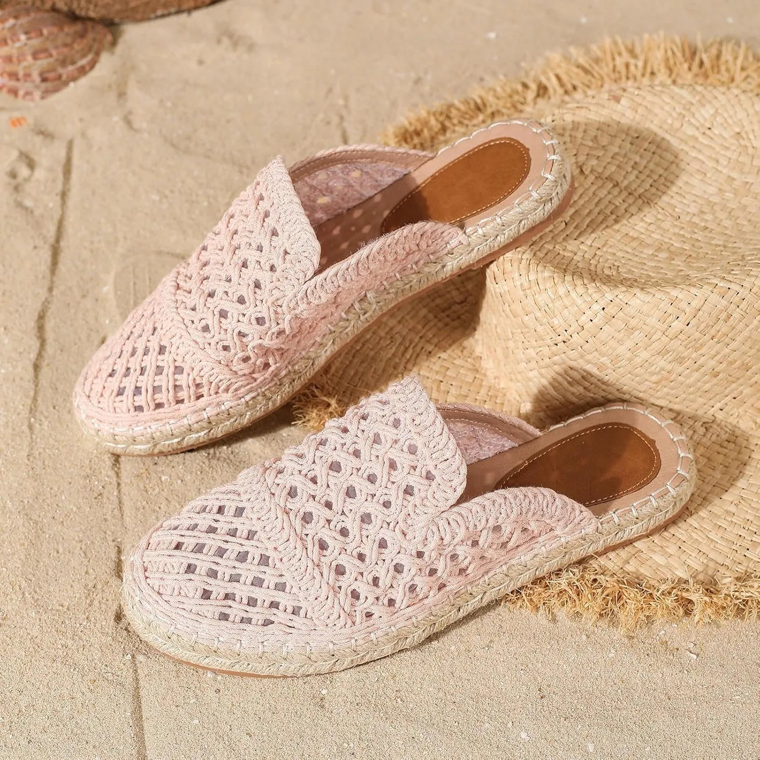 Putu Women's Espadrille Hollow Out Mules Closed Toe Slide Sandals Summer Vacation Flat Shoes