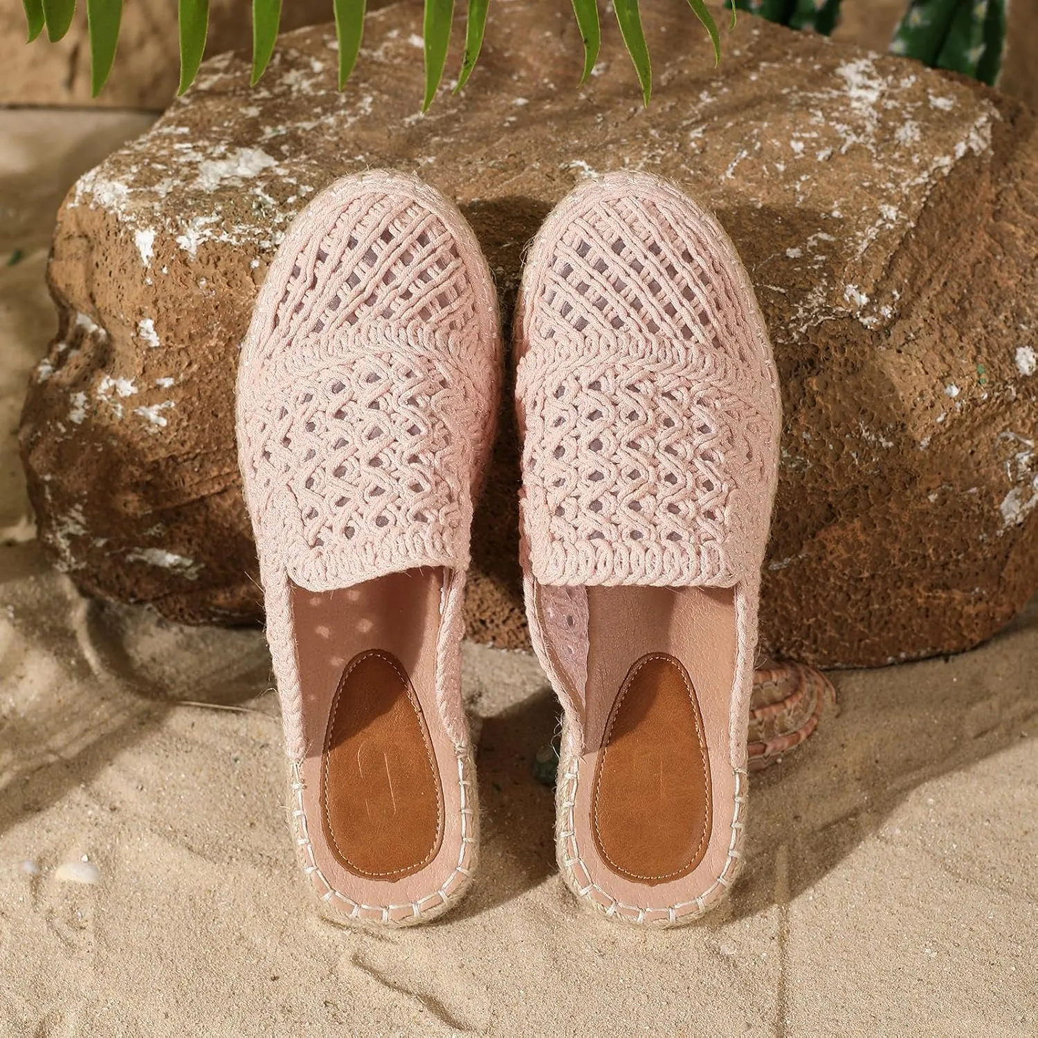 Putu Women's Espadrille Hollow Out Mules Closed Toe Slide Sandals Summer Vacation Flat Shoes