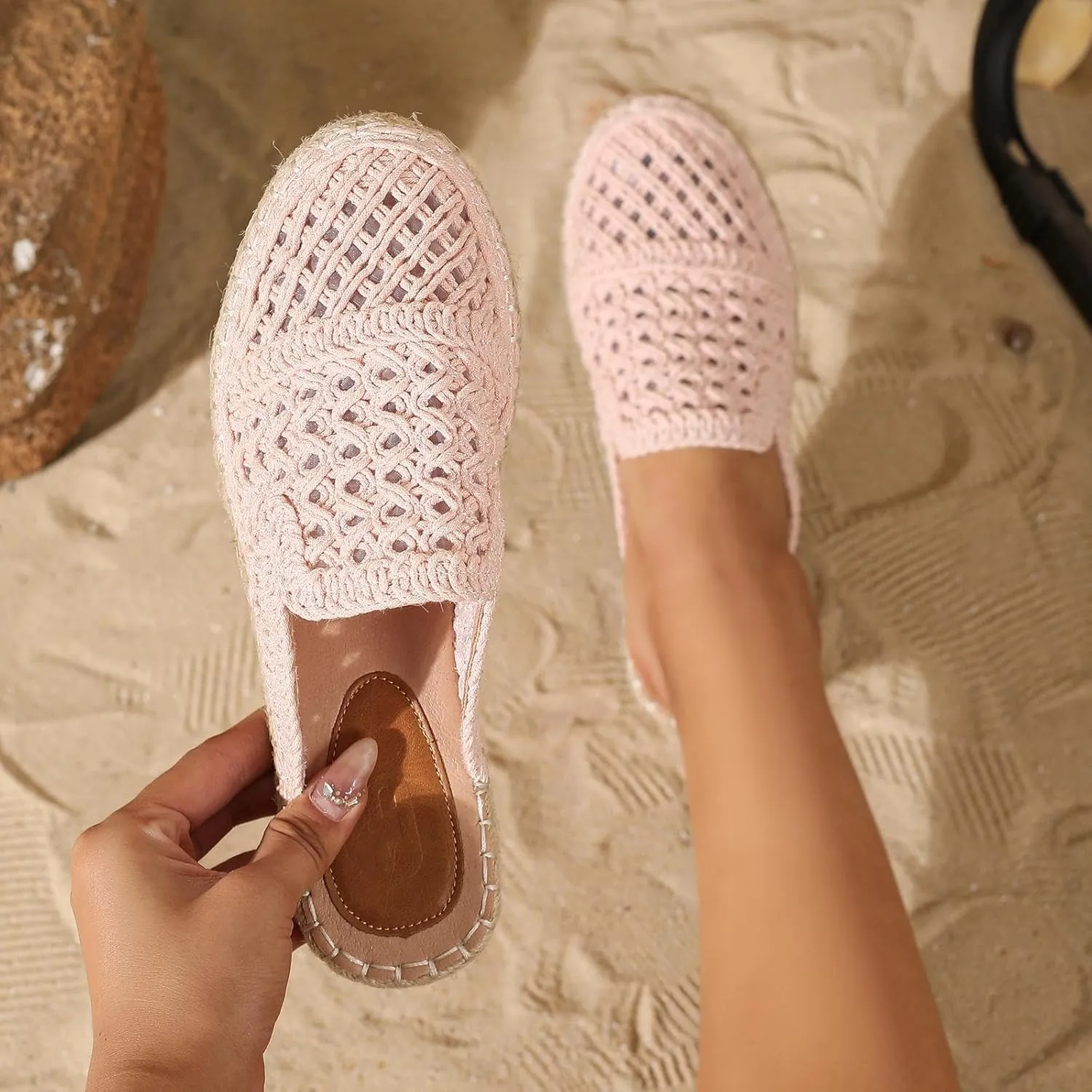 Putu Women's Espadrille Hollow Out Mules Closed Toe Slide Sandals Summer Vacation Flat Shoes
