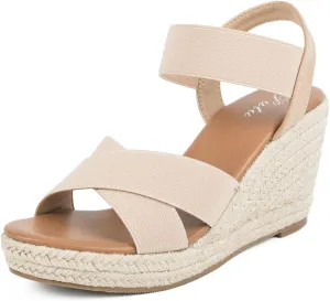 Putu Women's Espadrilles Wedge Sandals Elastic Ankle Strap Platform Sandals Open Toe Wedge Sandals
