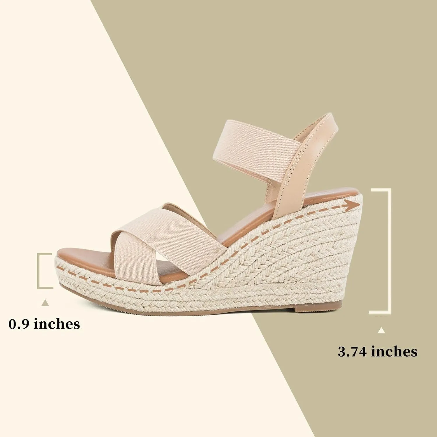 Putu Women's Espadrilles Wedge Sandals Elastic Ankle Strap Platform Sandals Open Toe Wedge Sandals