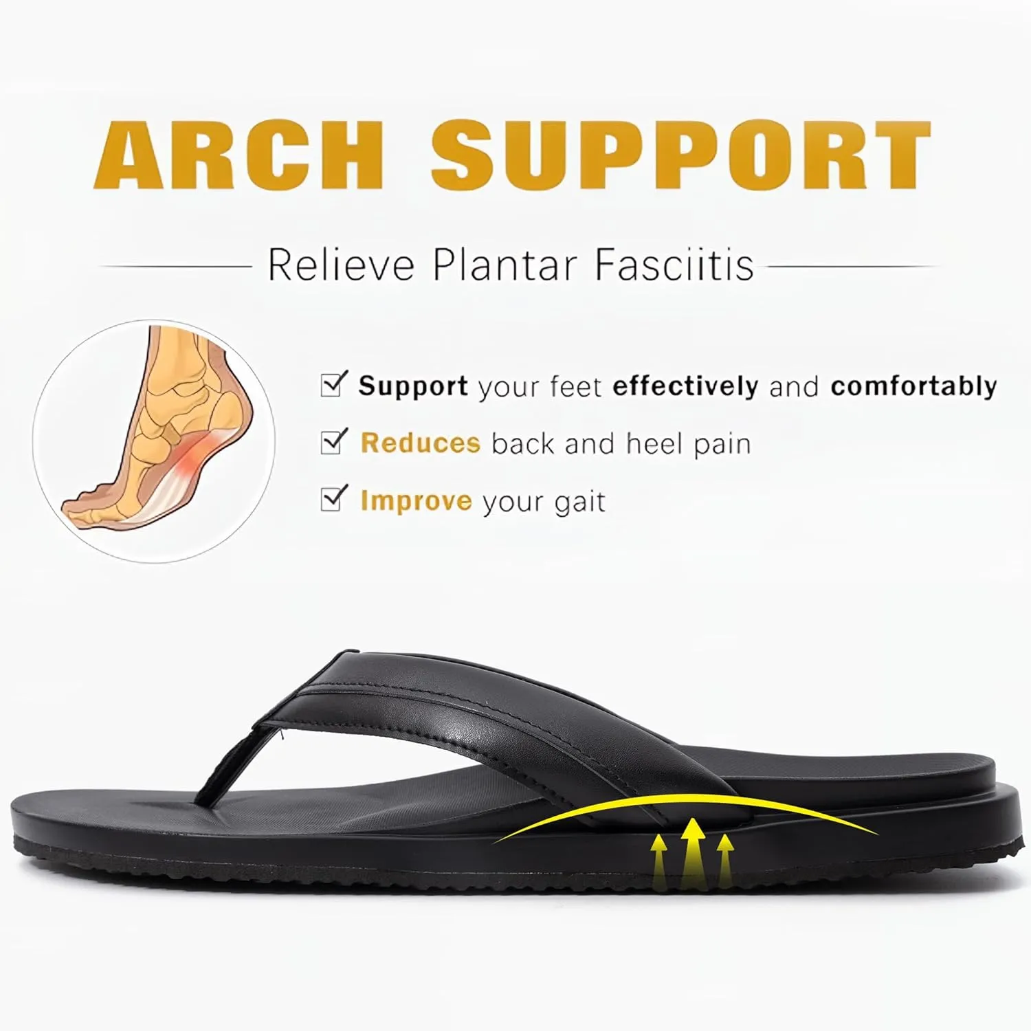 QIGEGE Flip Flop For Men with Arch Support Ultra Soft Cushion Footbed Slip On Lightweight Comfortable Thick Yoga Mat Thong Sandals Beach Thong Slides