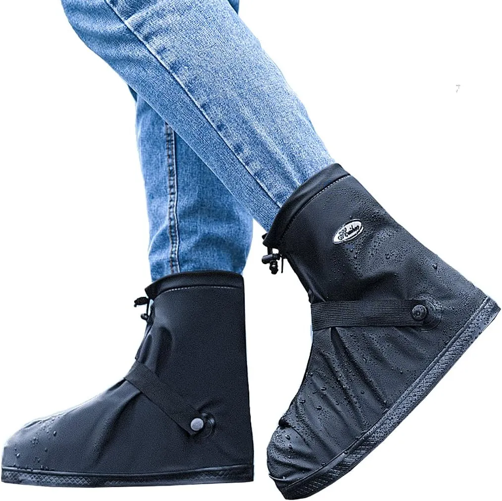 Rain Shoe Covers Waterproof Rain Boot Shoe Cover PVC Rubber Sole Reusable Anti-Slip Rain Snow Boots Overshoes Gear Shoes Durable Mud-Proof Shoe Protector for Cycling Outdoor Travel (Black, M)