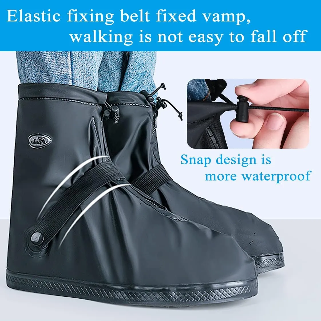 Rain Shoe Covers Waterproof Rain Boot Shoe Cover PVC Rubber Sole Reusable Anti-Slip Rain Snow Boots Overshoes Gear Shoes Durable Mud-Proof Shoe Protector for Cycling Outdoor Travel (Black, M)