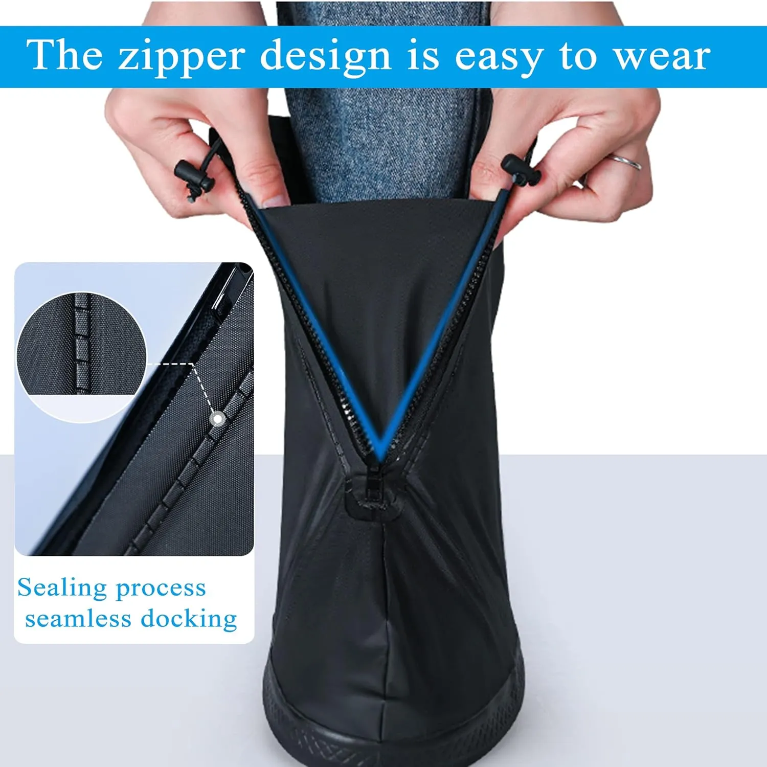 Rain Shoe Covers Waterproof Rain Boot Shoe Cover PVC Rubber Sole Reusable Anti-Slip Rain Snow Boots Overshoes Gear Shoes Durable Mud-Proof Shoe Protector for Cycling Outdoor Travel (Black, M)