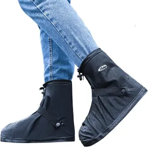 Rain Shoe Covers Waterproof Rain Boot Shoe Cover PVC Rubber Sole Reusable Anti-Slip Rain Snow Boots Overshoes Gear Shoes Durable Mud-Proof Shoe Protector for Cycling Outdoor Travel (Black, M)