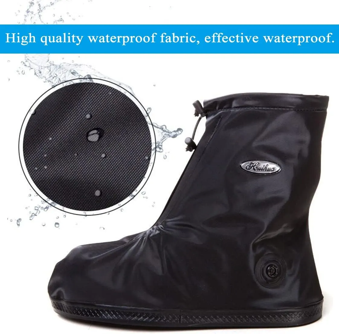 Rain Shoe Covers Waterproof Rain Boot Shoe Cover PVC Rubber Sole Reusable Anti-Slip Rain Snow Boots Overshoes Gear Shoes Durable Mud-Proof Shoe Protector for Cycling Outdoor Travel (Black, M)