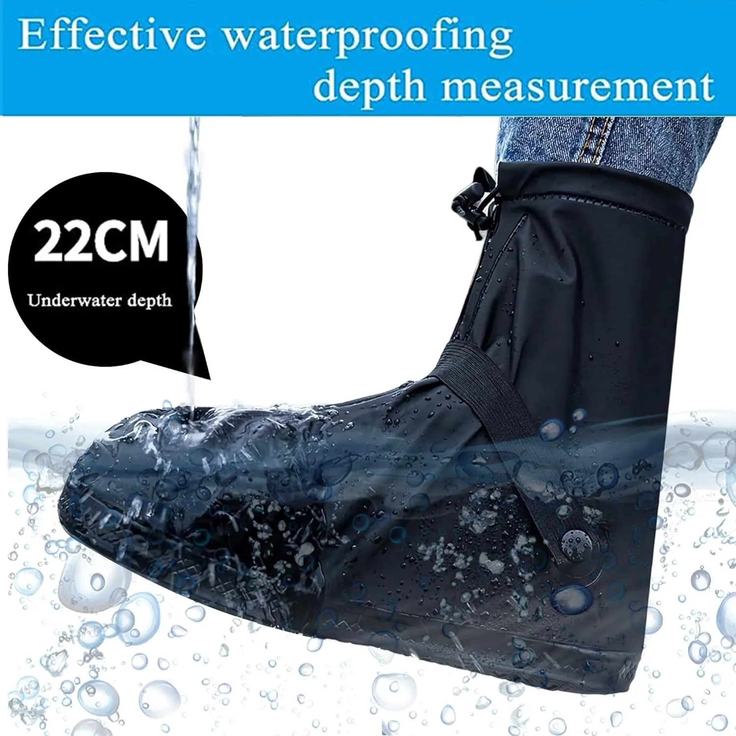 Rain Shoe Covers Waterproof Rain Boot Shoe Cover PVC Rubber Sole Reusable Anti-Slip Rain Snow Boots Overshoes Gear Shoes Durable Mud-Proof Shoe Protector for Cycling Outdoor Travel (Black, M)