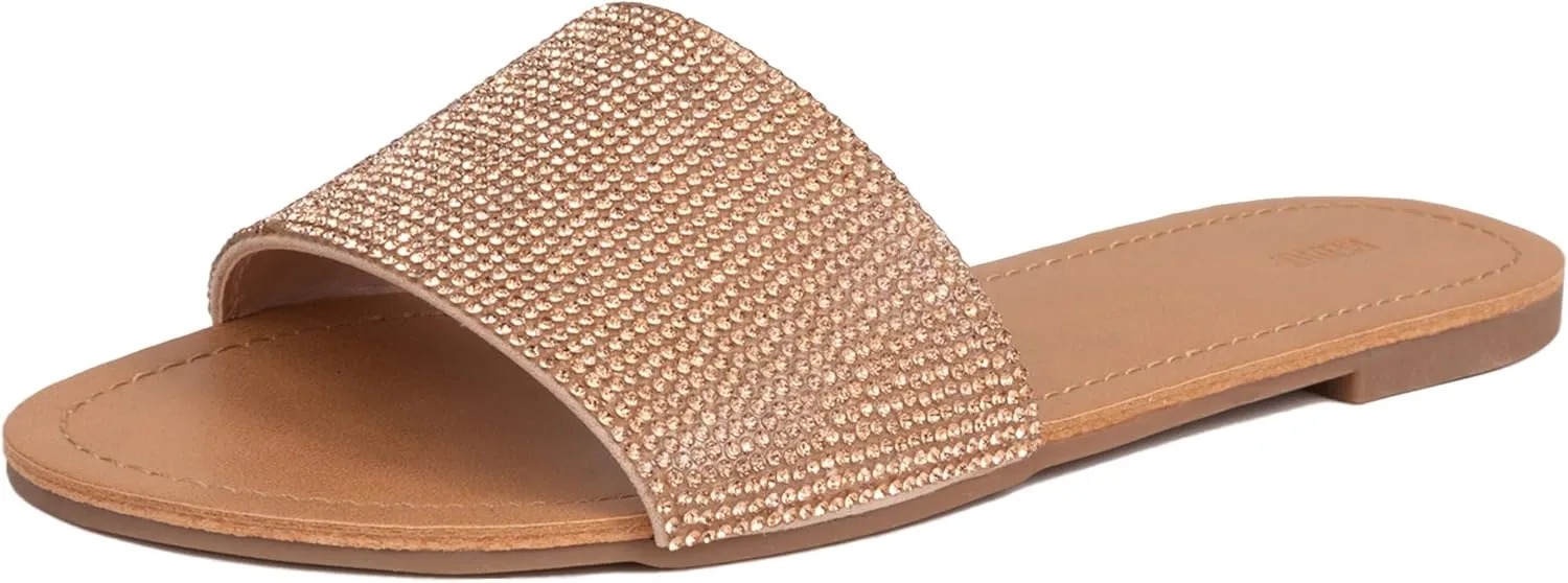 REDTOP Women's Rhinestone Sandals Slide Glitter Bling Casual Sandal Flat Open Toe Sparkle Slides