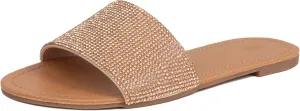 REDTOP Women's Rhinestone Sandals Slide Glitter Bling Casual Sandal Flat Open Toe Sparkle Slides