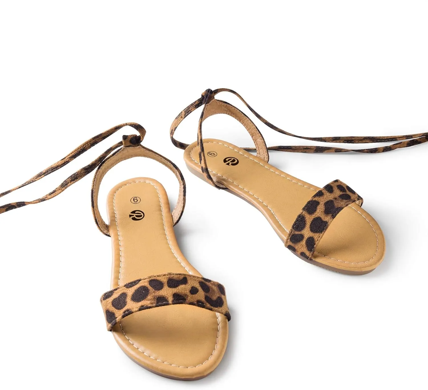 Rekayla Open Toe Tie Up Ankle Wrap Flat Sandals for Women