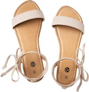 Rekayla Open Toe Tie Up Ankle Wrap Flat Sandals for Women