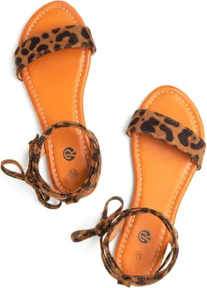 Rekayla Open Toe Tie Up Ankle Wrap Flat Sandals for Women