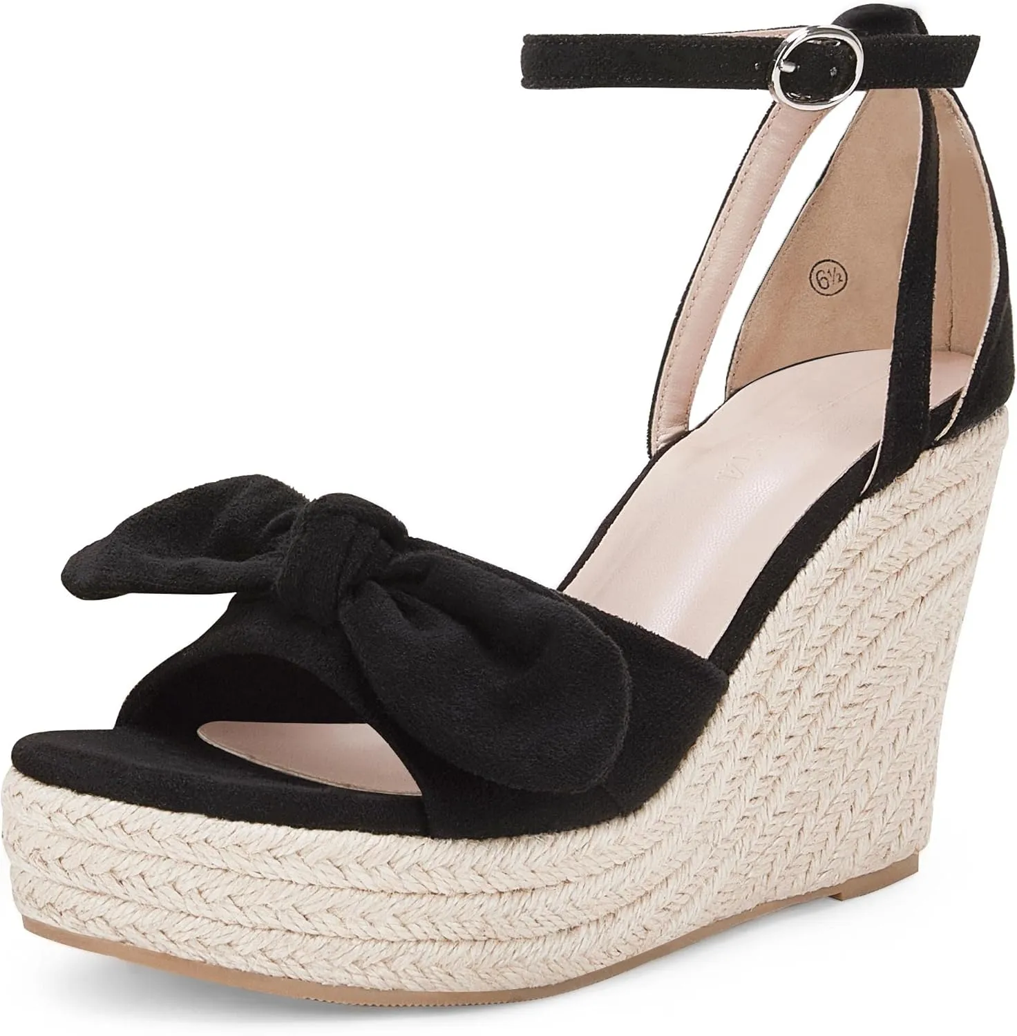 Rilista Womens Wedge Platform Sandals Cute Bowknot Open Toe Espadrille High Heels Buckle Ankle Strap Summer Shoes