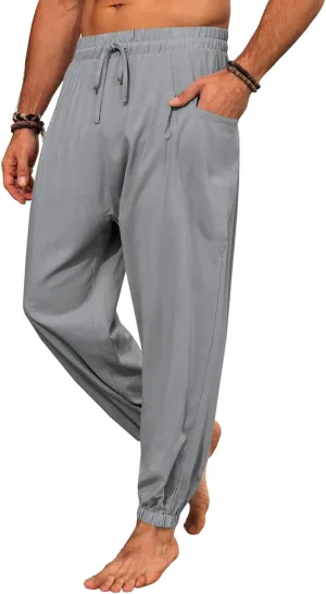 Runcati Mens Harem Pants Casual Elastic Waist Drawstring Baggy Pants Summer Hippie Hip Hop Trousers