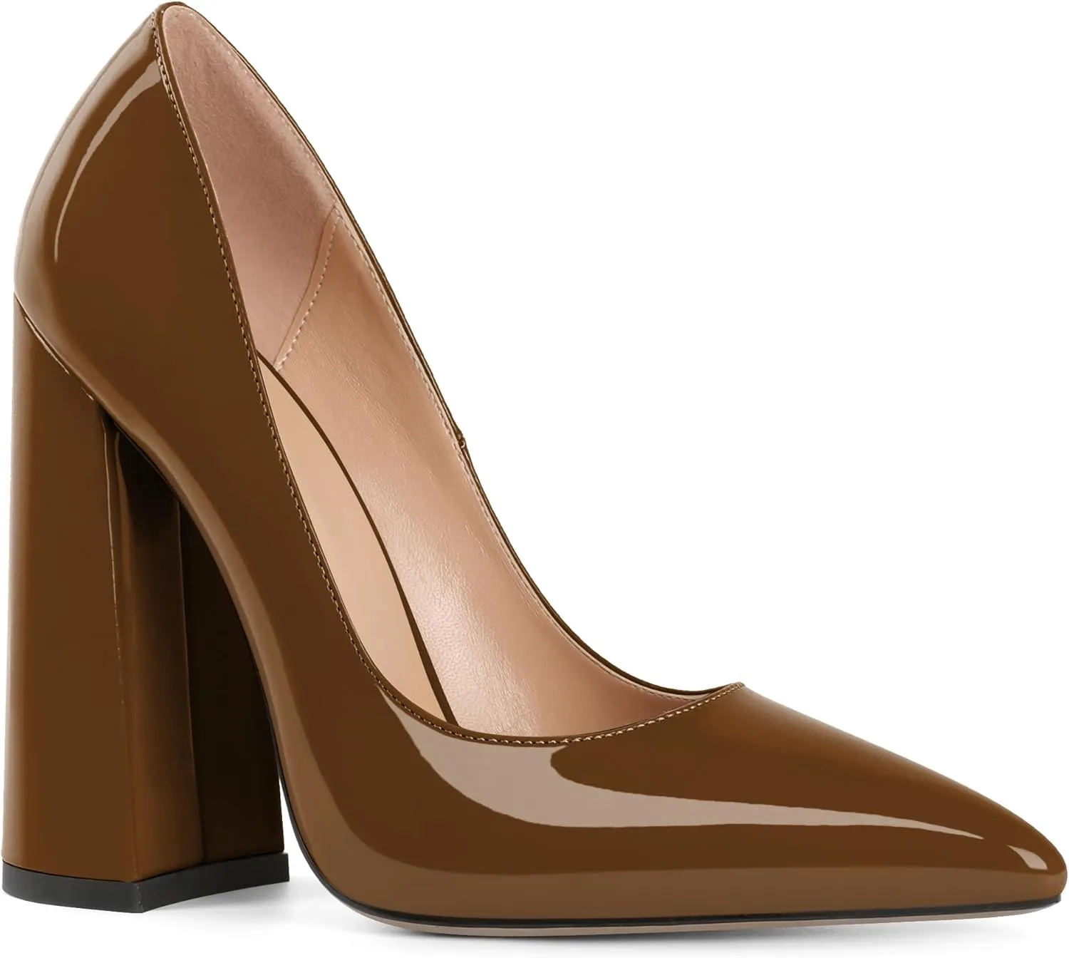 SAMMITOP Women's Chunky High Heel Pumps Pointed Toe Slip On Party Dress Shoes
