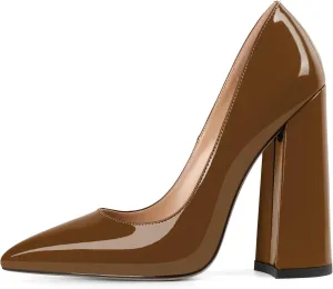 SAMMITOP Women's Chunky High Heel Pumps Pointed Toe Slip On Party Dress Shoes