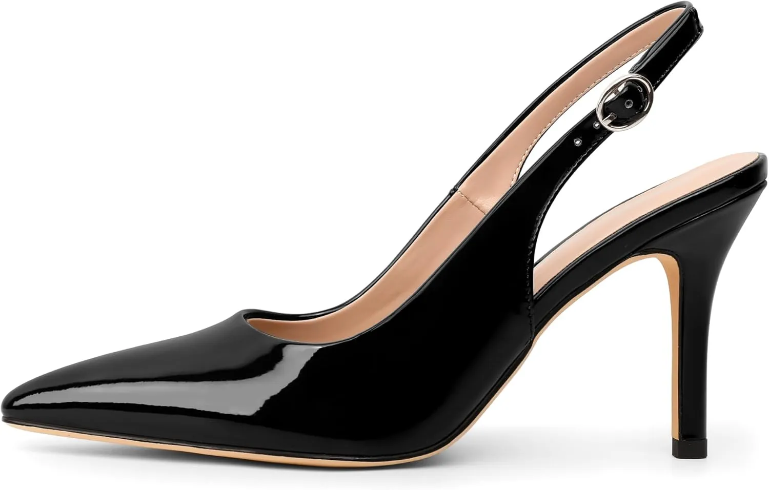 SAMMITOP Women's Pointed Toe Slingback Pumps Buckle Strap High Heels Stilettos Slip On Party Prom Dress Shoes 3.5 Inch