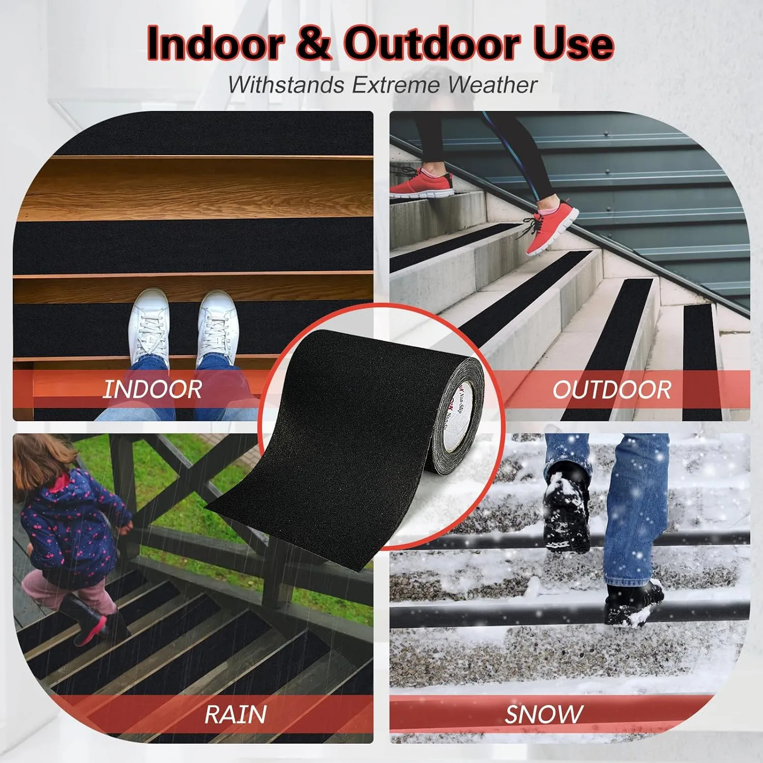 S&X Anti Slip Tape 8 Inch x 40 Ft - Grip Tape for Stairs Waterproof, Non Skid Tape for Steps Outdoor Stair Treads Non-Slip Weather Resistant, Black